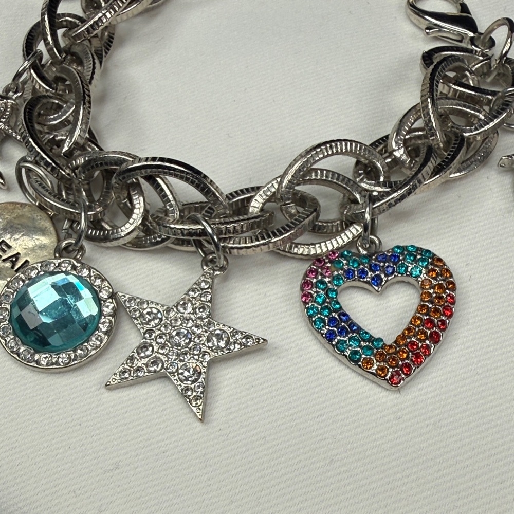 SASSY JONES Silver Multi-Charm Rainbow Heart & Star Charm Bracelet - Picture 2 of 5